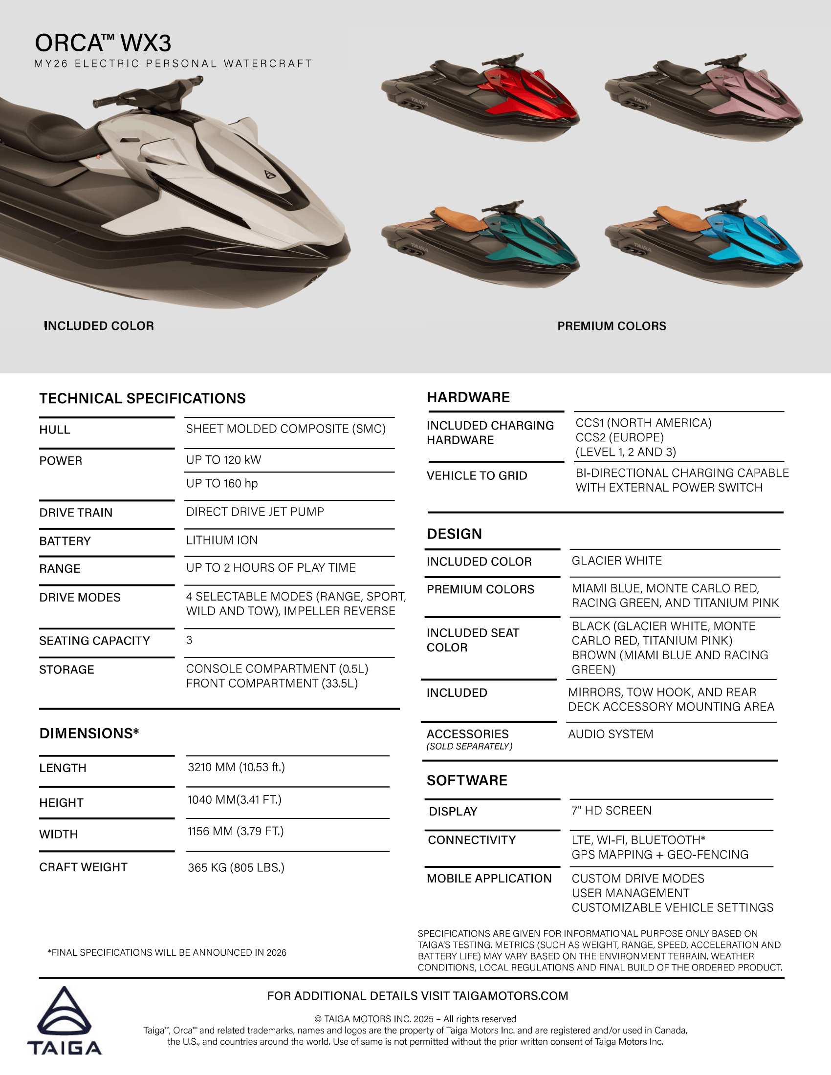 Orca WX3 Spec Sheet
