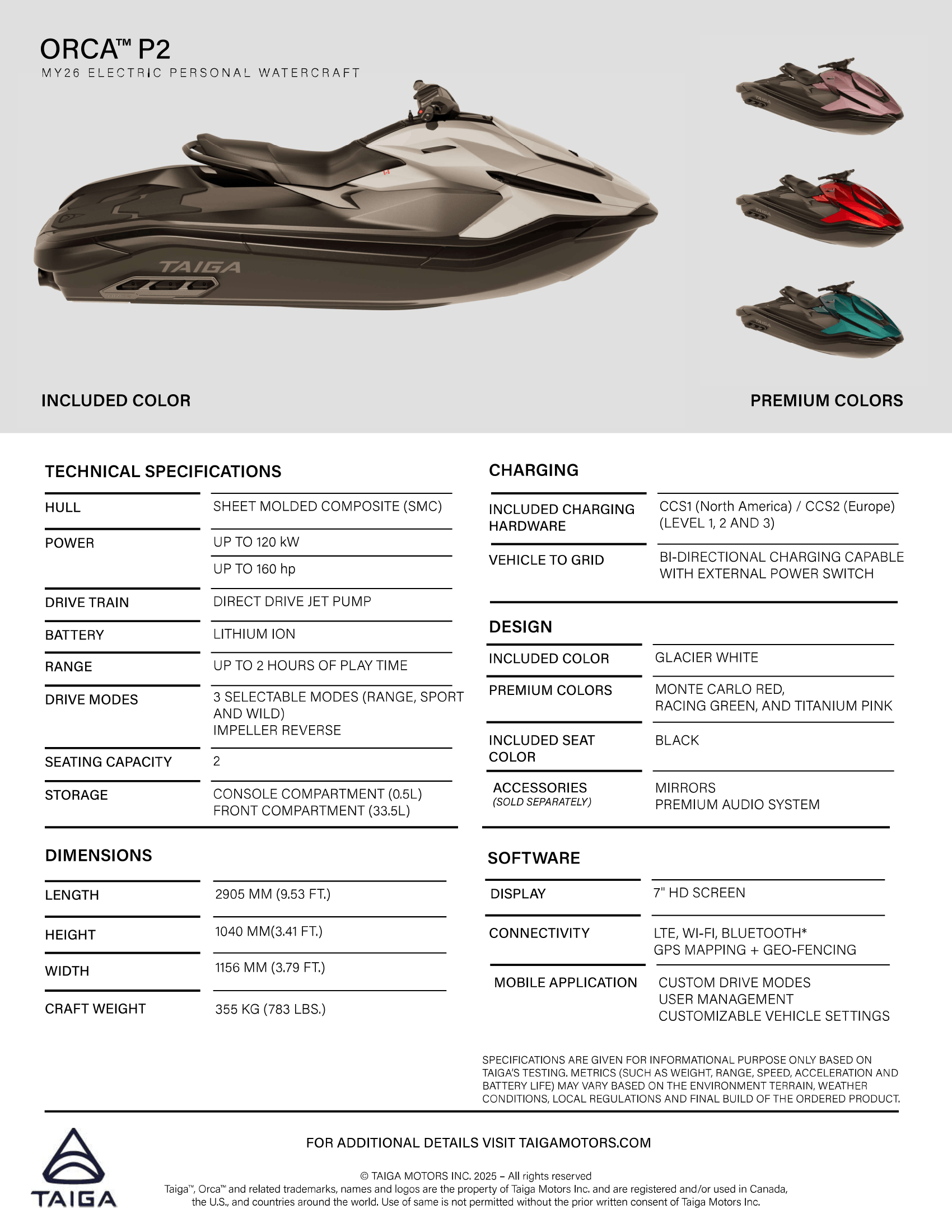 Orca P2 Spec Sheet